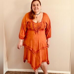 Earthbound, orange corset peasant dress, xxl